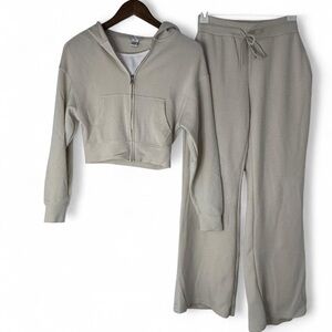 XS Matching Set Loungewear Sweats Cream Tan Zip Up Hoodie Pants Comfy Lounge